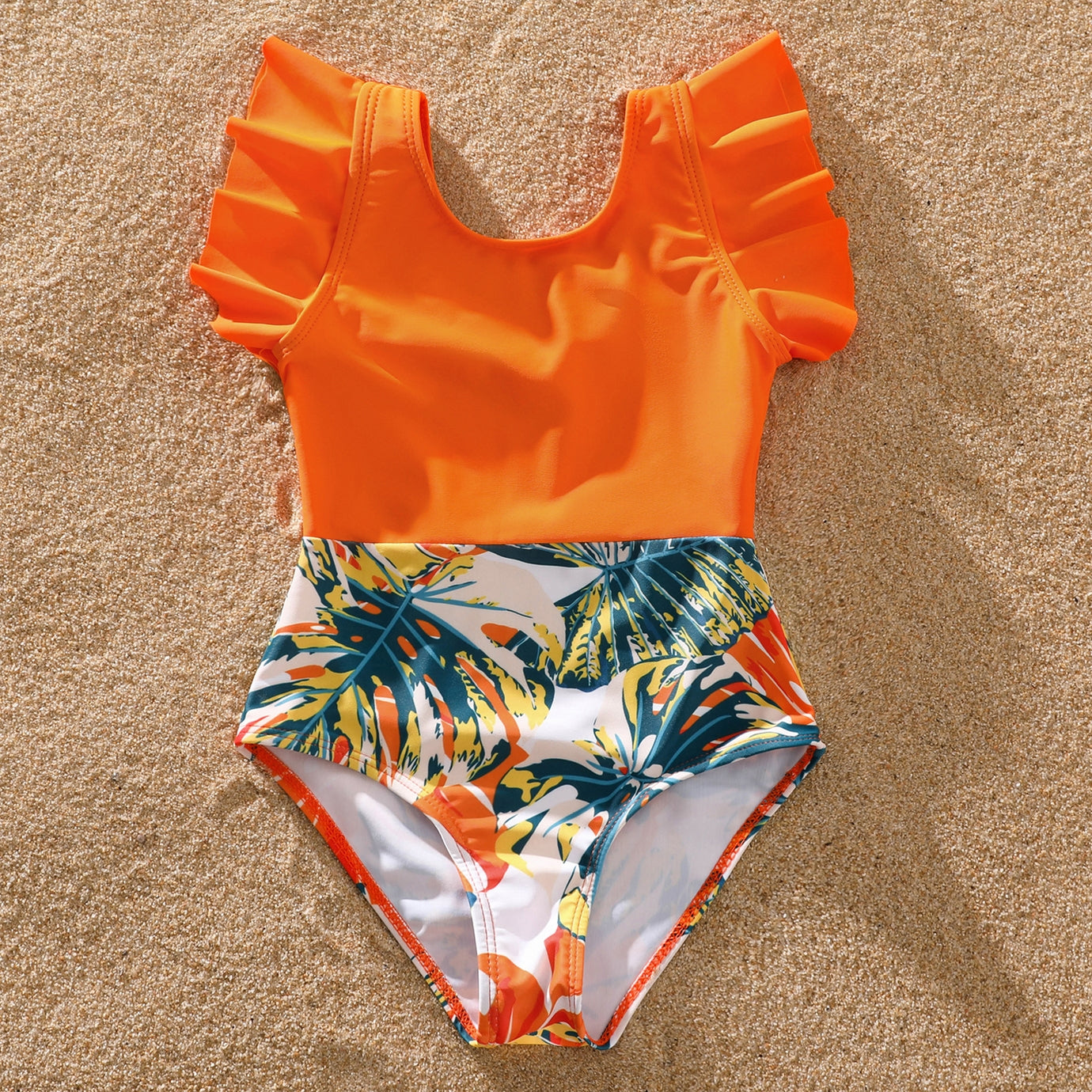 Family Matching Orange Swimsuits & Trunks