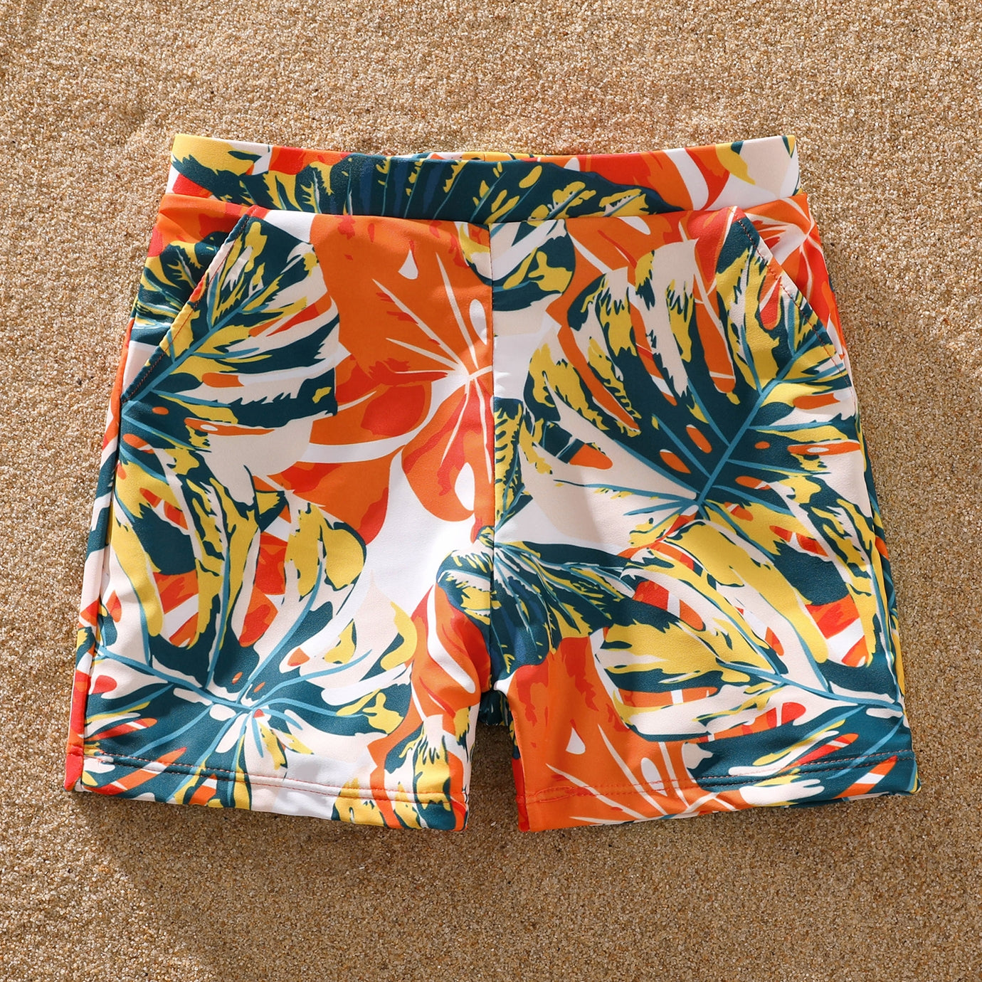 Family Matching Orange Swimsuits & Trunks