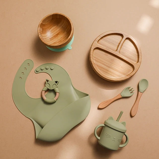Ensemble d'alimentation pour tout-petits en bambou – Non toxique et réutilisable